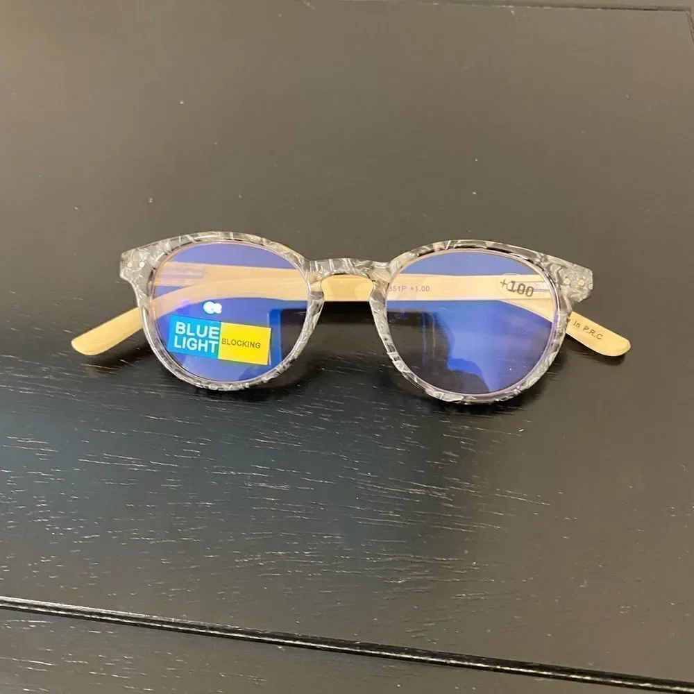 💼Round Tortoiseshell Clear and Black Glasses, Readers with Blue Light Blocking